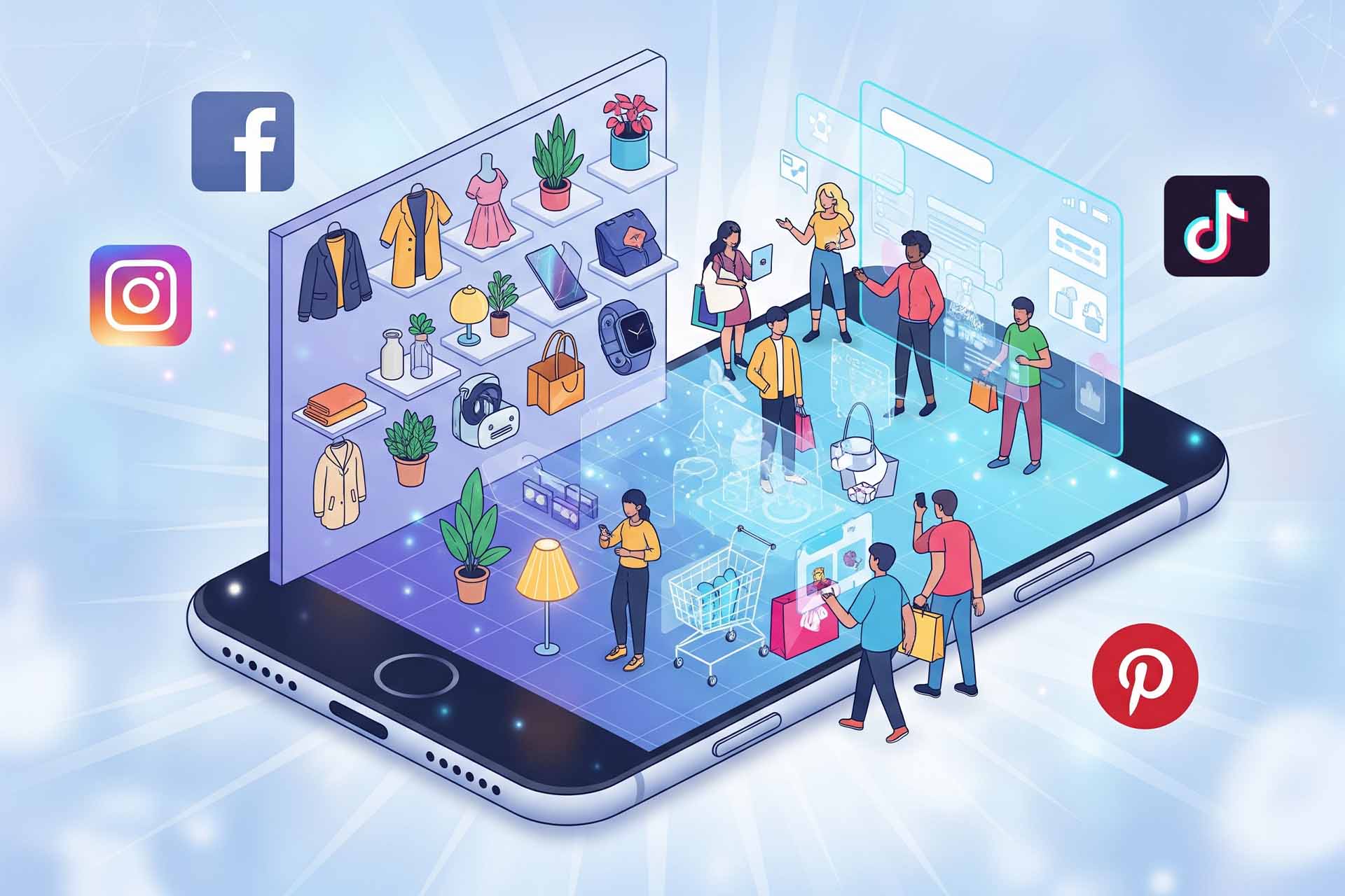 Digital storefront and social commerce shopping experience on a smartphone