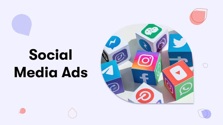 Social media advertising illustration with colorful platform icons